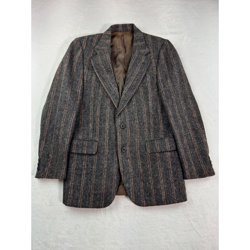 Harris Tweed Bay Mens 38R Wool Blazer Herringbone Striped Sport Coat Scotland